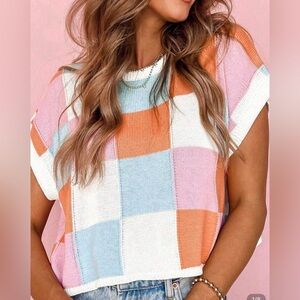 Colorful Plaid Knit Top